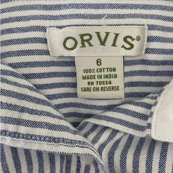 Orvis Women Top 6 Blue‎ White Stripe Cotton Long Sleeve Button Up Preppy Coastal - Picture 2 of 10